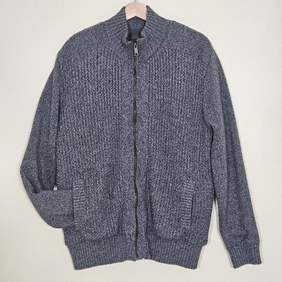 Emanuel Ungaro Sweater Mens M Gray Full Zip Sherpa Lined Mock Neck LS Pockets - Picture 1 of 16